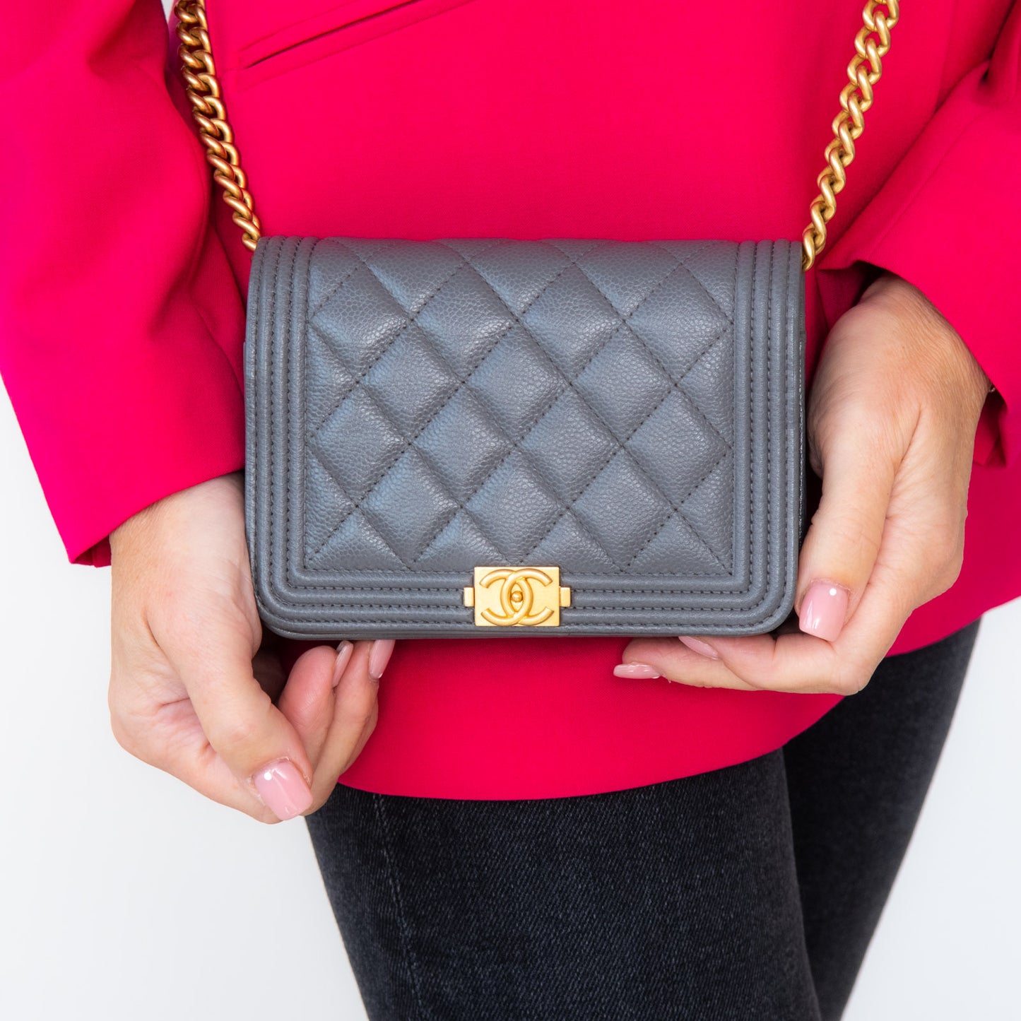 Chanel Grey Mini Boy Wallet On Chain