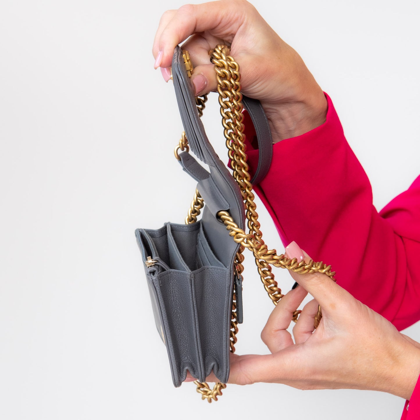 Chanel Grey Mini Boy Wallet On Chain