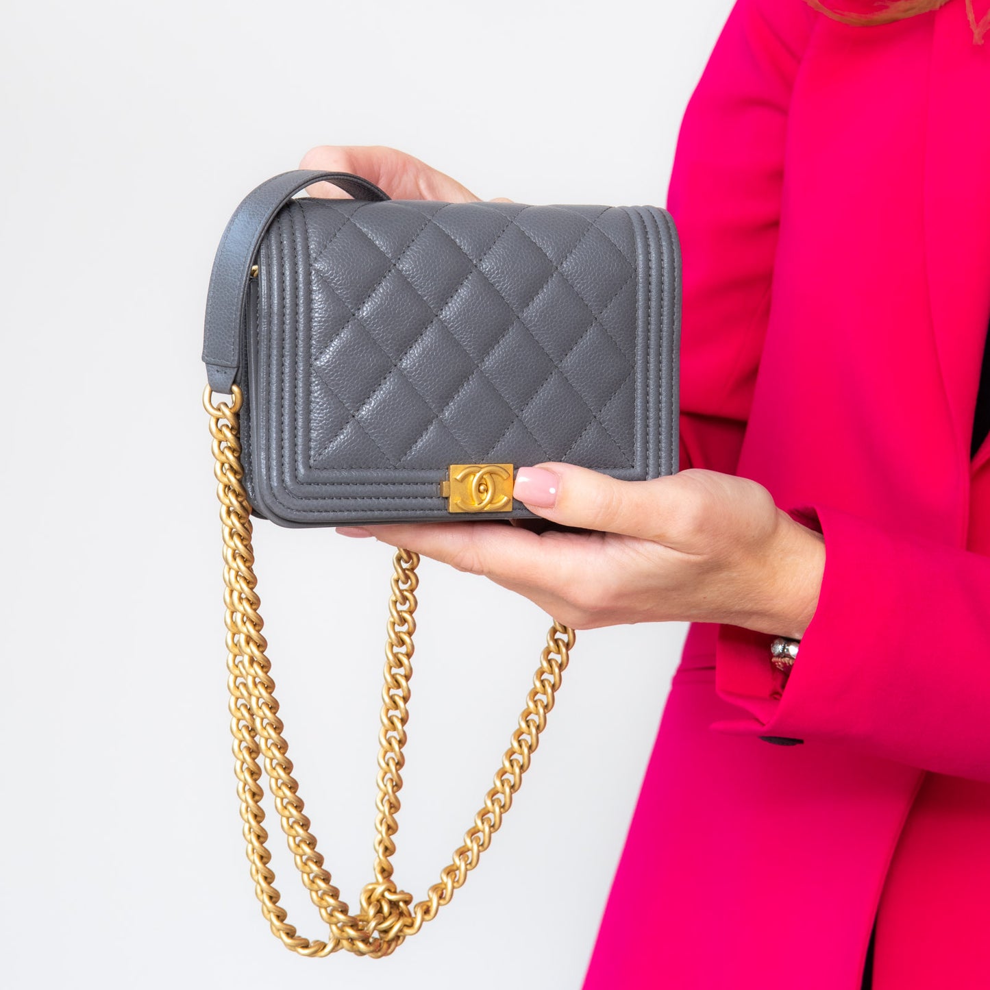 Chanel Grey Mini Boy Wallet On Chain