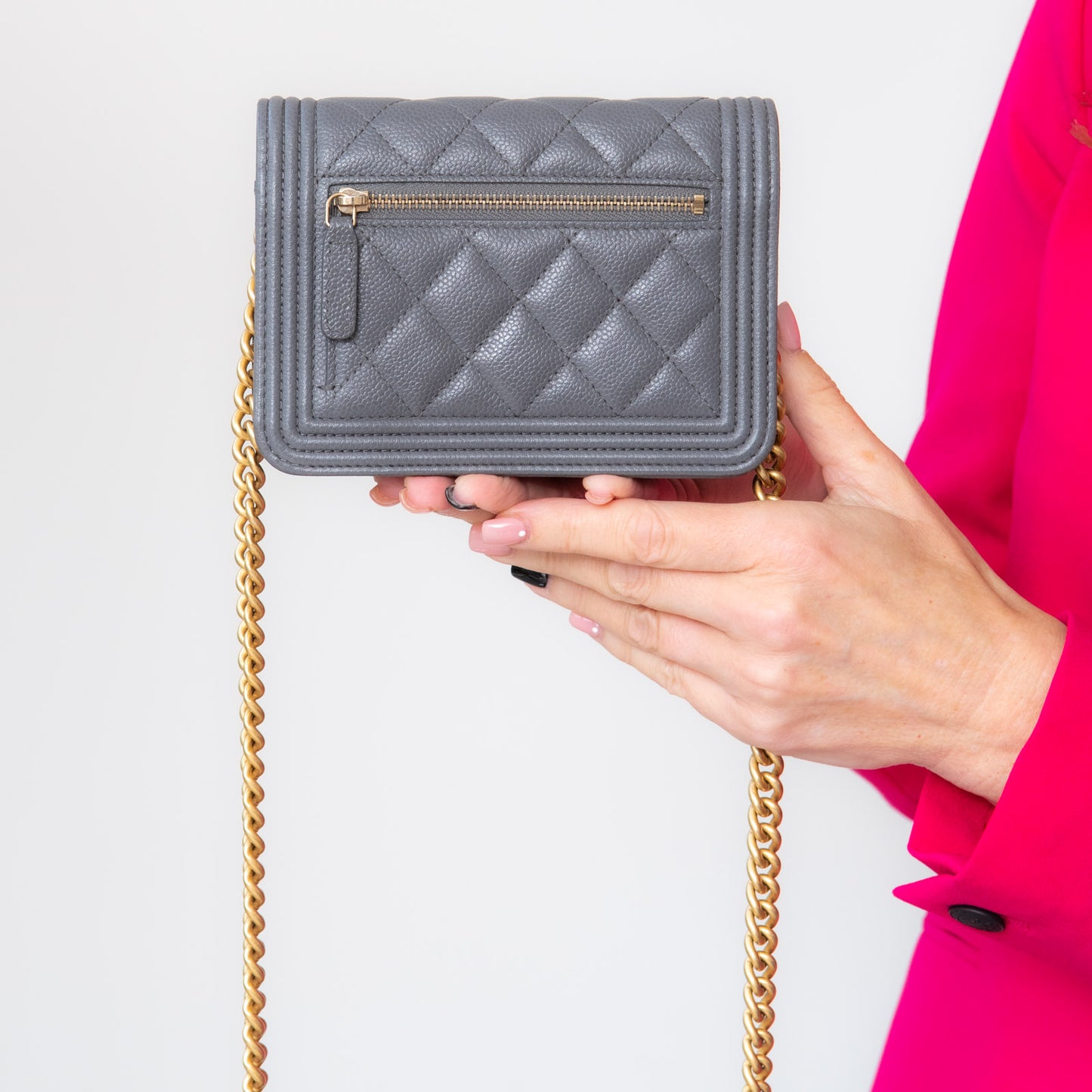 Chanel Grey Mini Boy Wallet On Chain