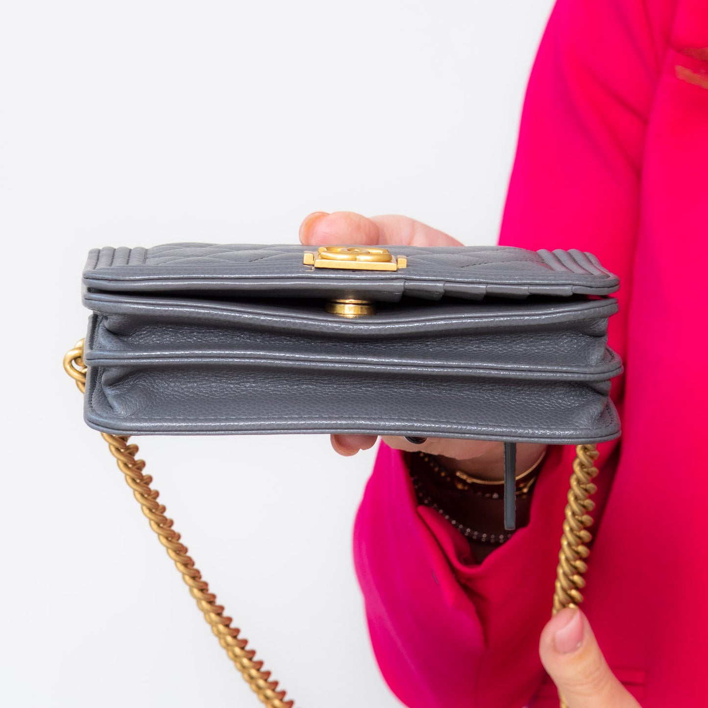 Chanel Grey Mini Boy Wallet On Chain