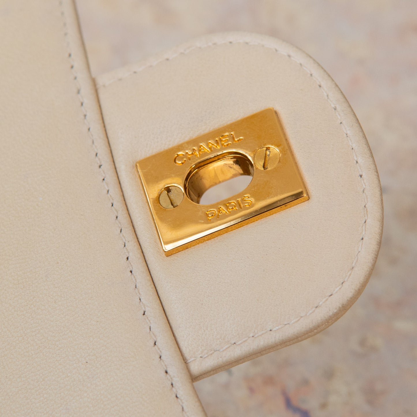 Chanel Vintage Vertical Stripe Mademoiselle Single Flap Beige Bag