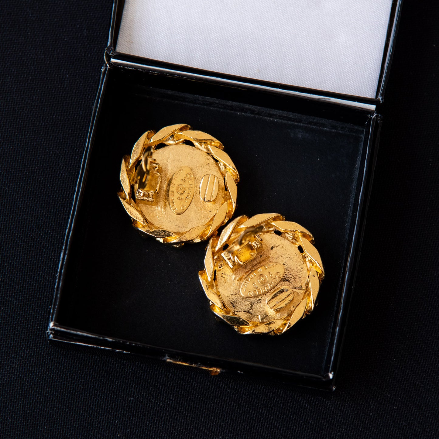 Chanel Round Clip On Earrings CC Logo Crystal Rhinestones