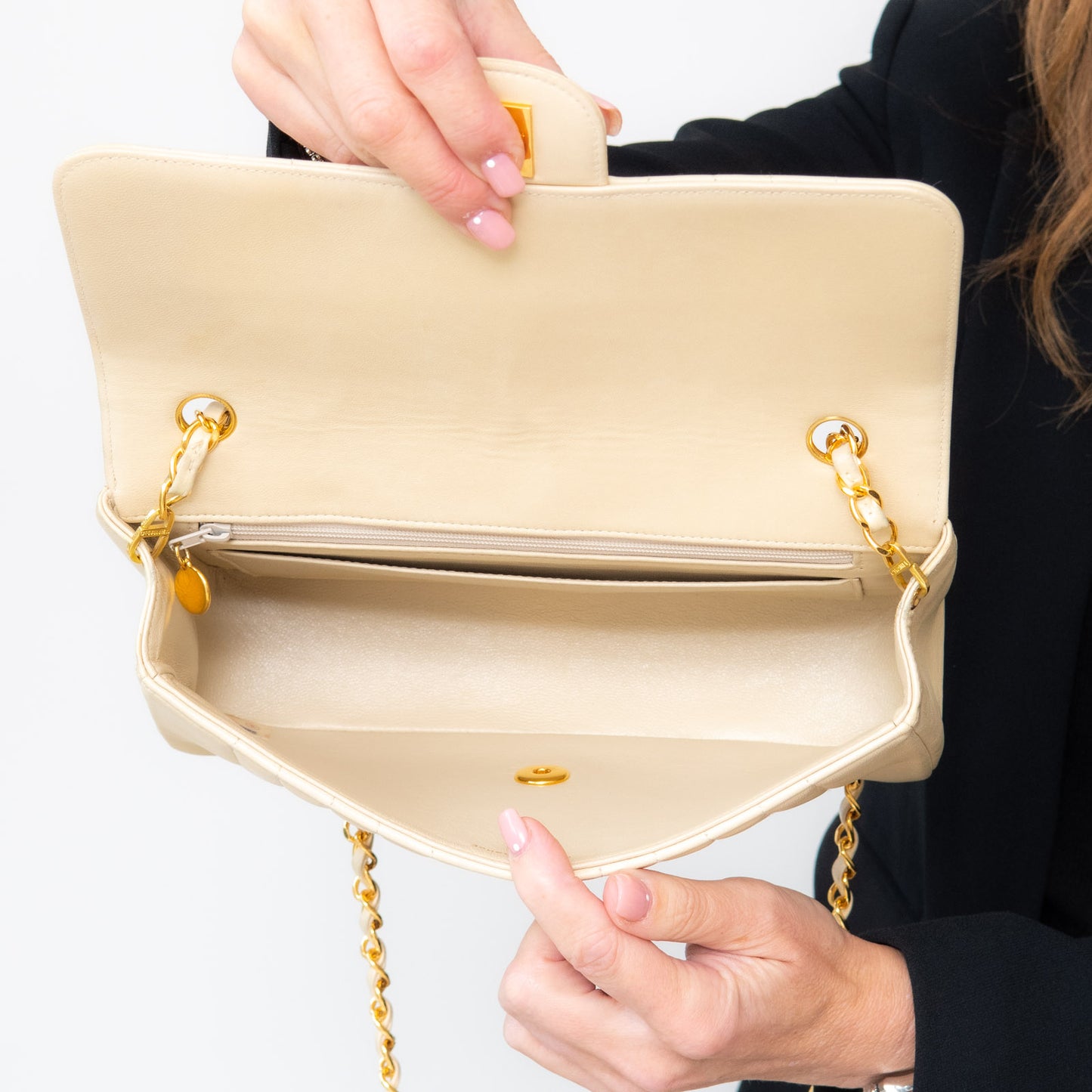 Chanel Vintage Vertical Stripe Mademoiselle Single Flap Beige Bag