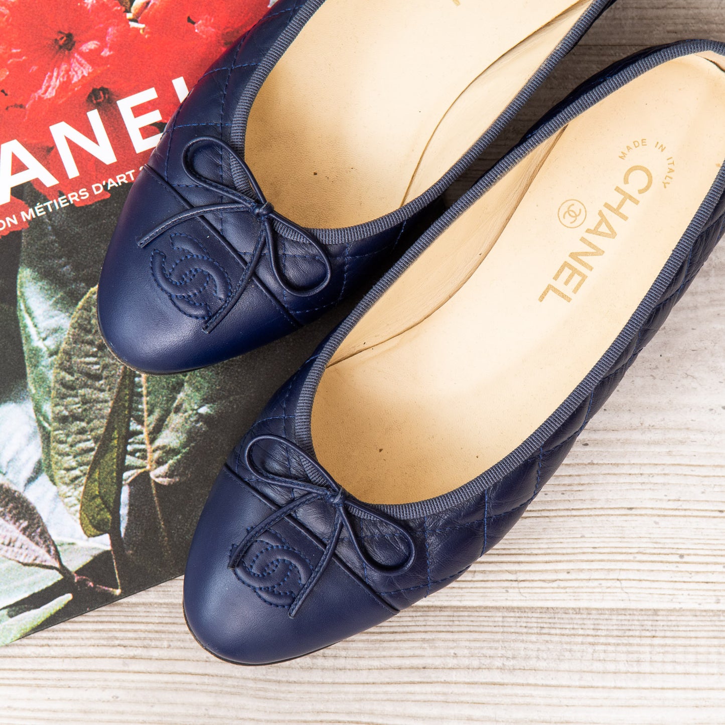 Chanel Navy Quilted Leather Ballerina Shoes