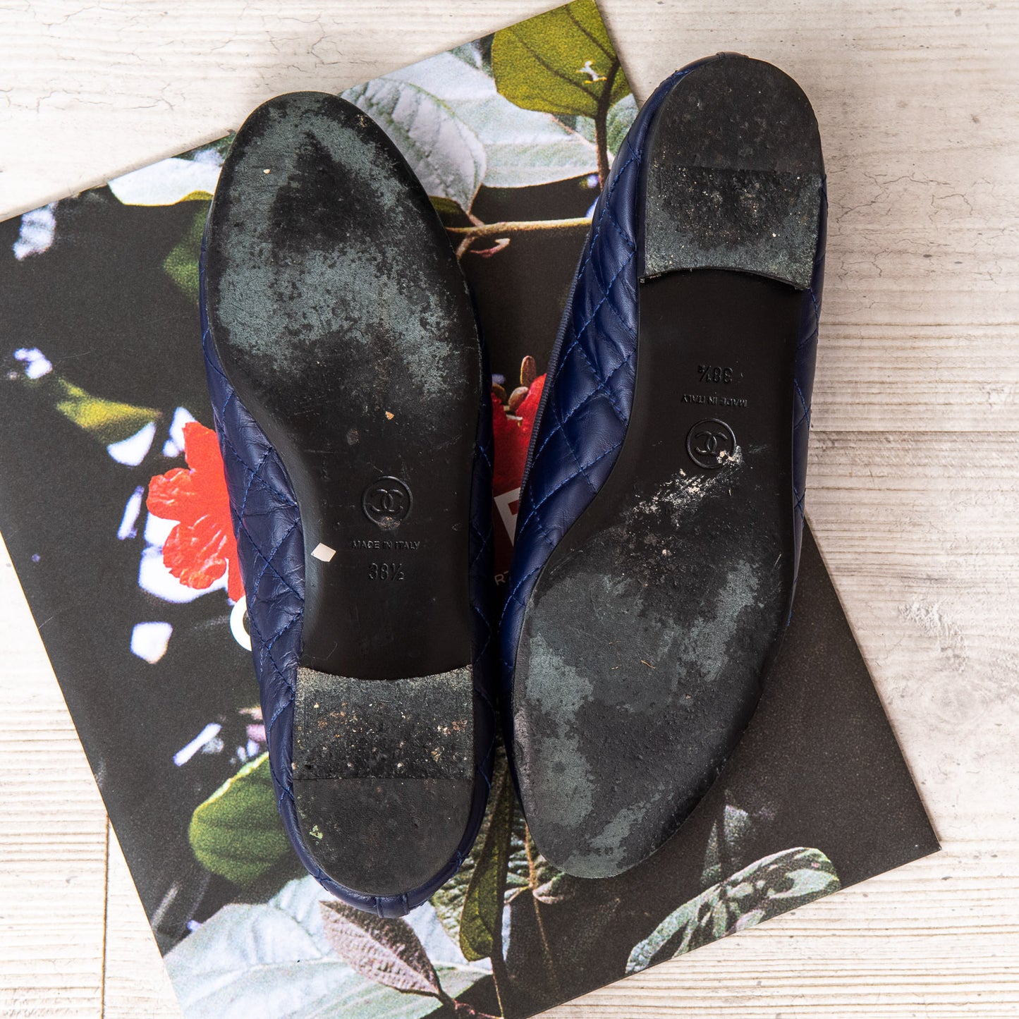 Chanel Navy Quilted Leather Ballerina Shoes