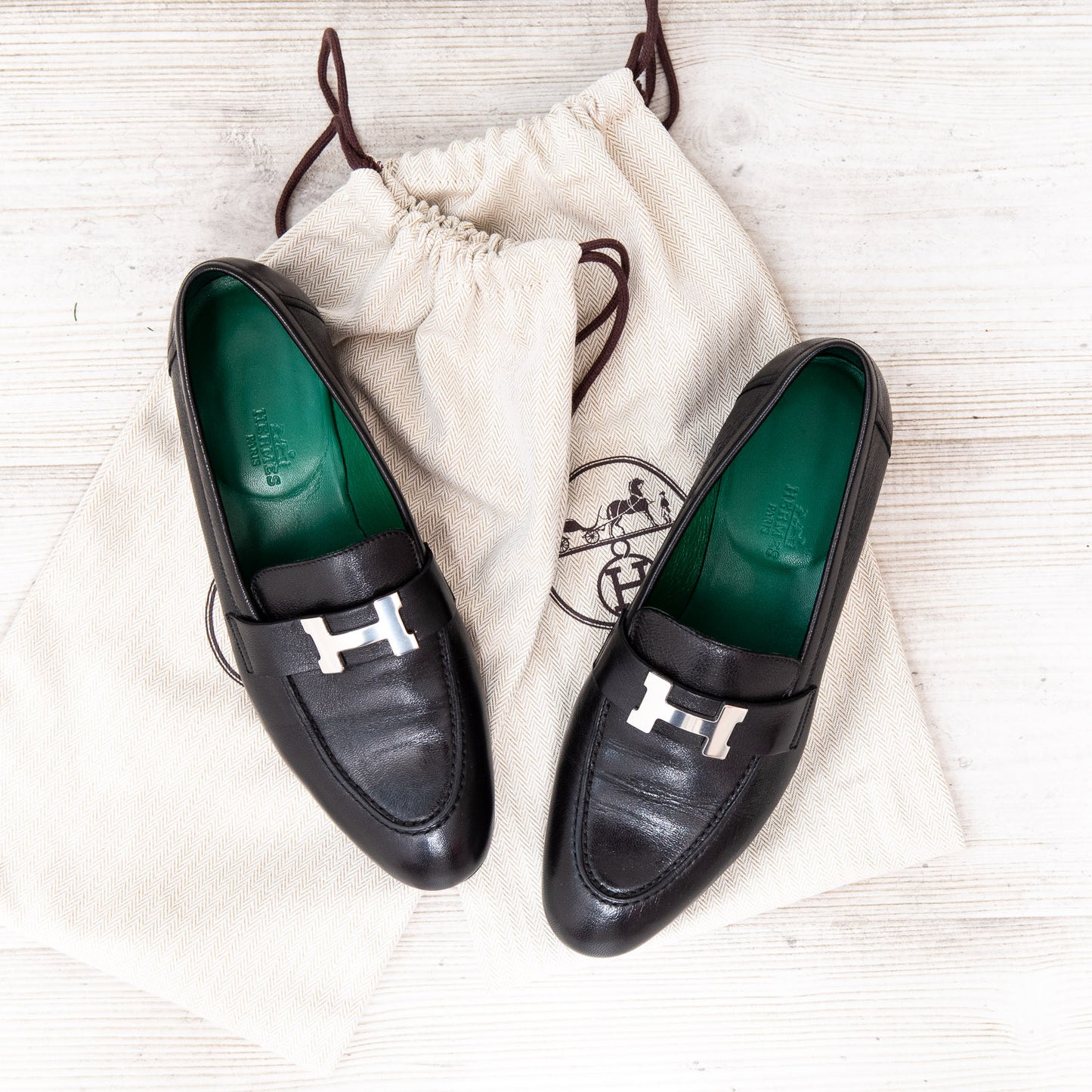 Hermes Black Leather Loafers