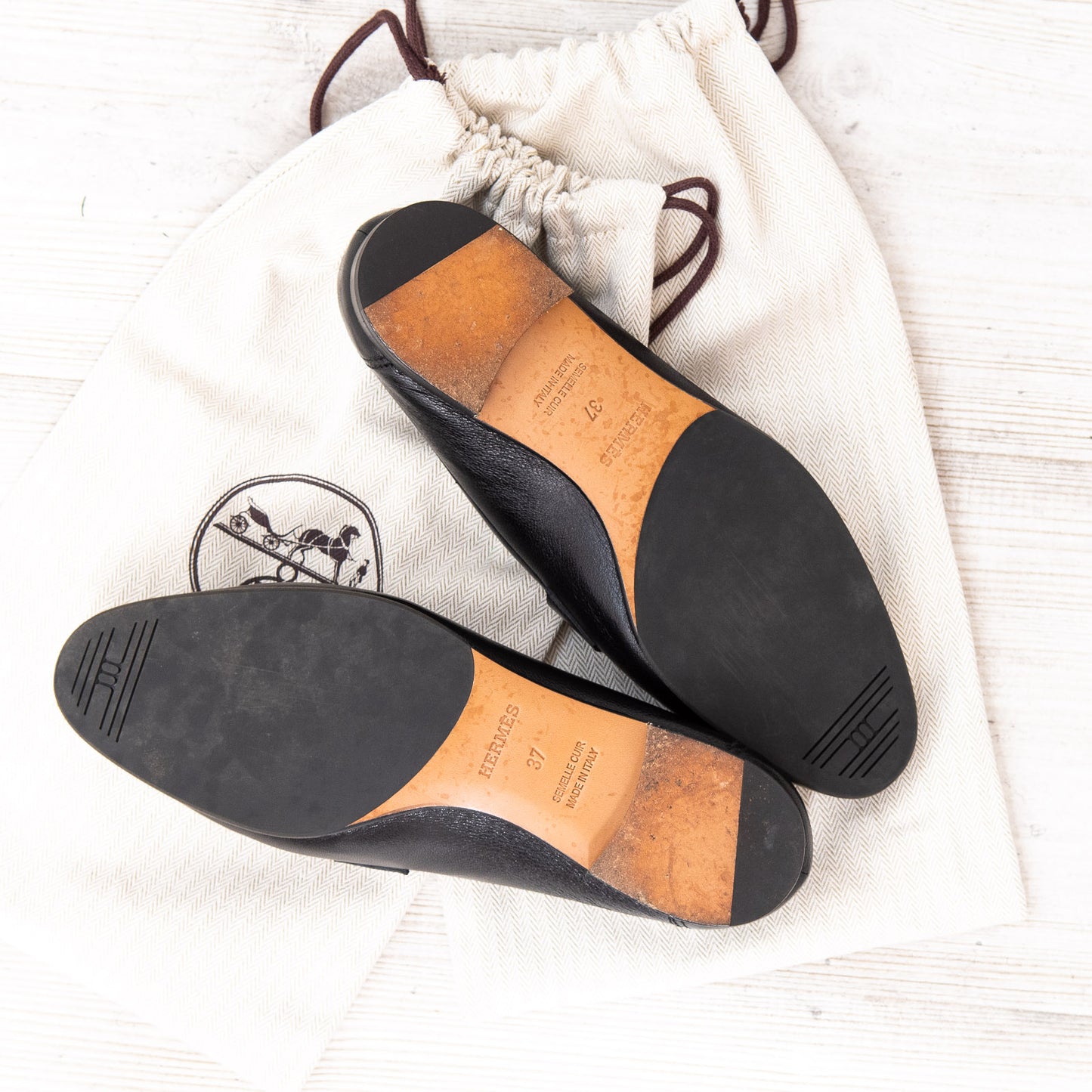 Hermes Black Leather Loafers