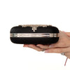 Alexander McQueen Black Satin Crystals Embellished Skull Clutch Bag