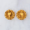 Chanel Vintage Coco Mark Wheat Motif Round Clip On Earrings.