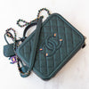 Chanel Dark Turquoise Caviar Quilted Leather Medium CC Filigree Vanity Case Iridescent Hardware
