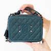 Chanel Dark Turquoise Caviar Quilted Leather Medium CC Filigree Vanity Case Iridescent Hardware