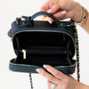 Chanel Dark Turquoise Caviar Quilted Leather Medium CC Filigree Vanity Case Iridescent Hardware