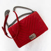 Chanel Red Chevron Suede Boy Bag