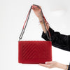 Chanel Red Chevron Suede Boy Bag