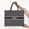 Dior Large Book Tote Ecru And Blue Dior Oblique Embroidery Bag