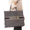 Dior Large Book Tote Ecru And Blue Dior Oblique Embroidery Bag