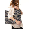 Dior Large Book Tote Ecru And Blue Dior Oblique Embroidery Bag
