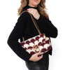Gucci Marmont Burgundy Crochet Houndstooth Wool Shoulder Bag