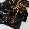 Gucci Black Horsebit Printed Silk Scarf