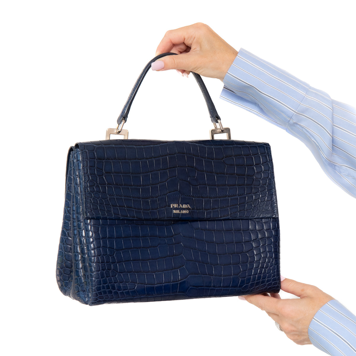 Prada Navy Crocodile Leather Tote Bag – EVEYSPRELOVED