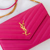 Saint Laurent Envelope Pink Leather Wallet In Chain Bag