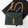 Saint Laurent Green Croc Embossed Leather Cassandra Clasp Crossbody Flap Bag