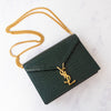 Saint Laurent Green Croc Embossed Leather Cassandra Clasp Crossbody Flap Bag