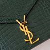 Saint Laurent Green Croc Embossed Leather Cassandra Clasp Crossbody Flap Bag