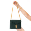 Saint Laurent Green Croc Embossed Leather Cassandra Clasp Crossbody Flap Bag
