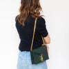 Saint Laurent Green Croc Embossed Leather Cassandra Clasp Crossbody Flap Bag