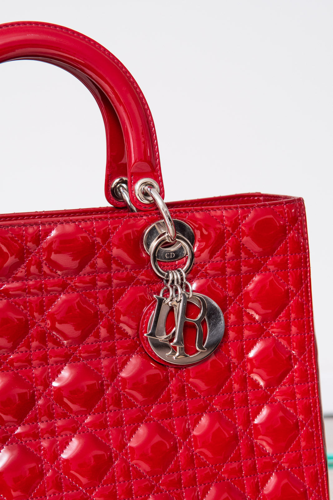 Lady Dior Large Red Patent Leather Bag