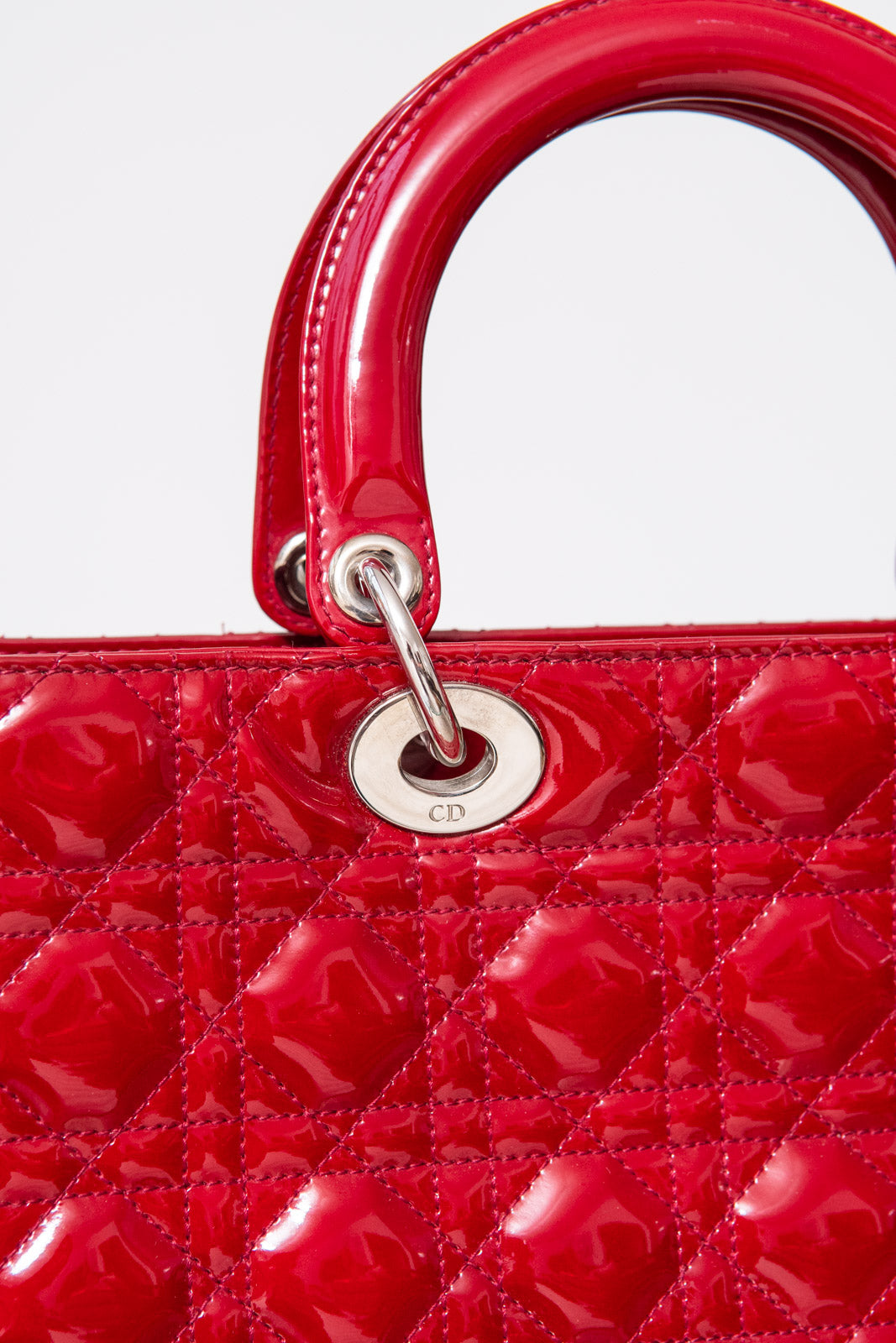 Lady Dior Large Red Patent Leather Bag