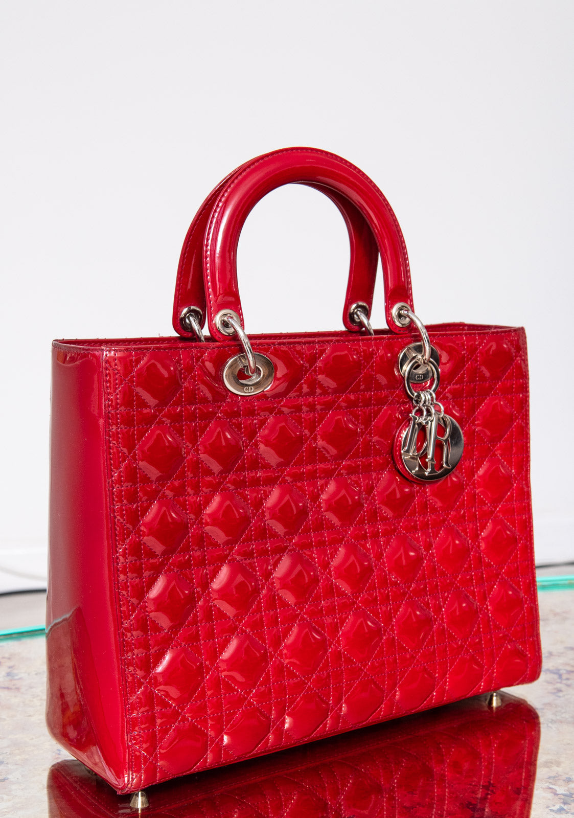 Lady Dior Large Red Patent Leather Bag