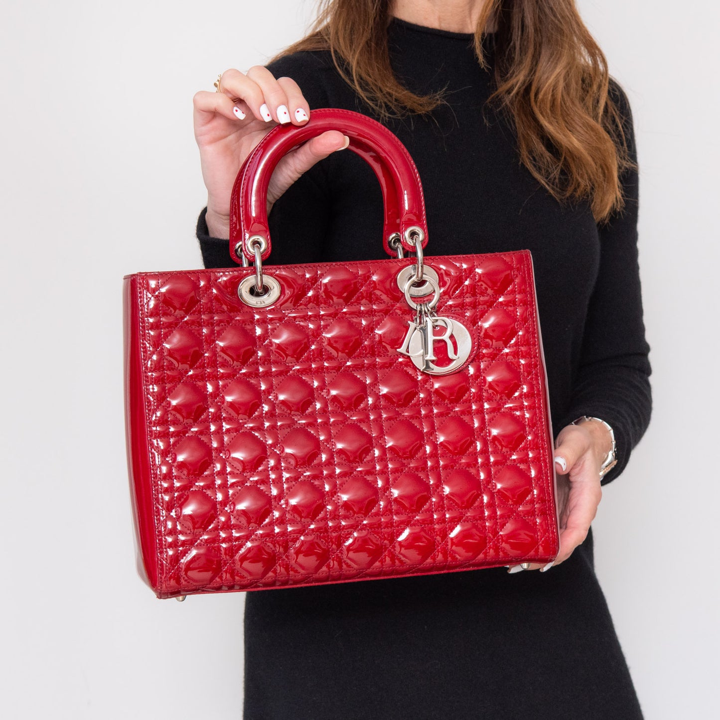 Lady Dior Large Red Patent Leather Bag