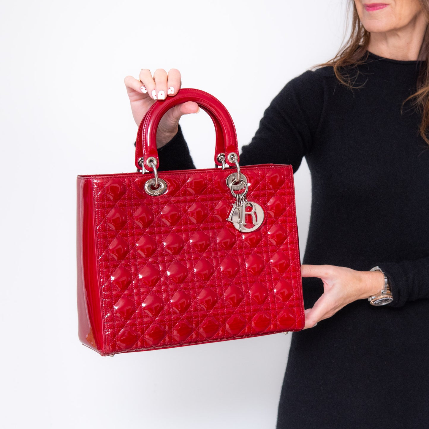 Lady Dior Large Red Patent Leather Bag
