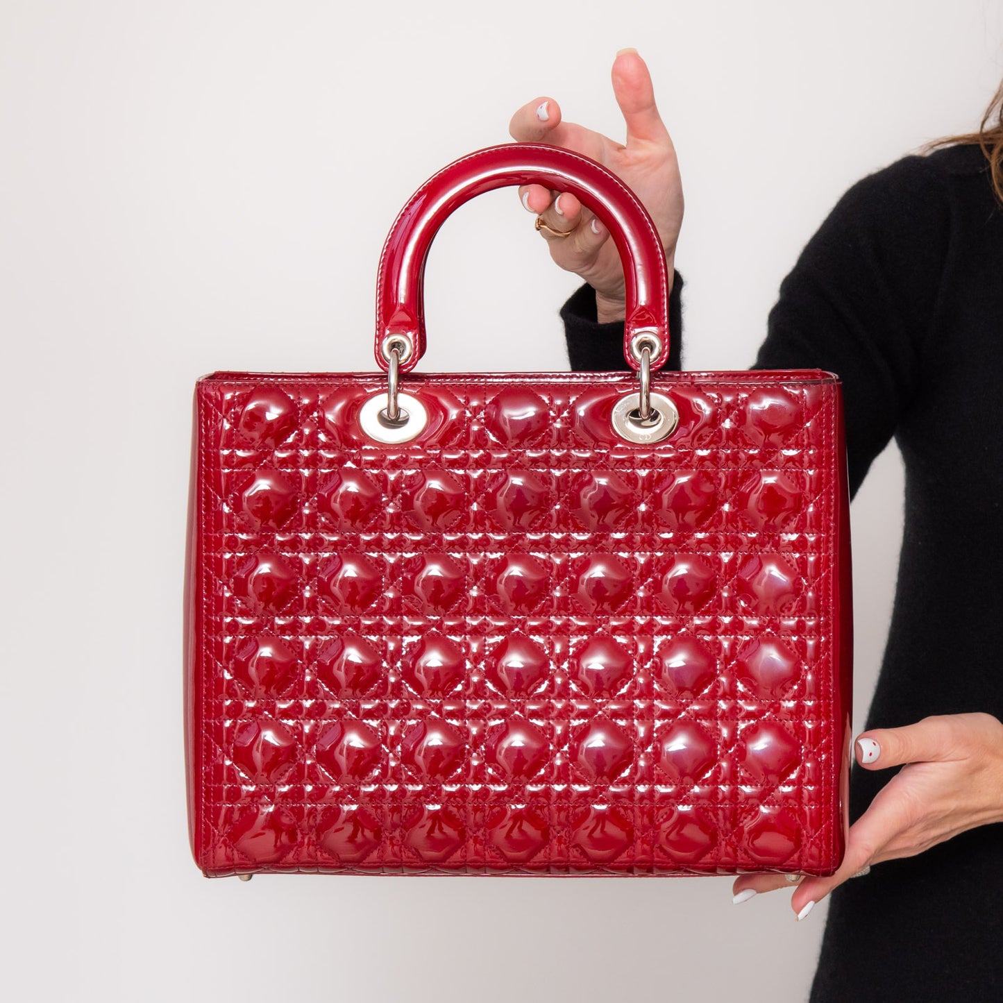 Lady Dior Large Red Patent Leather Bag