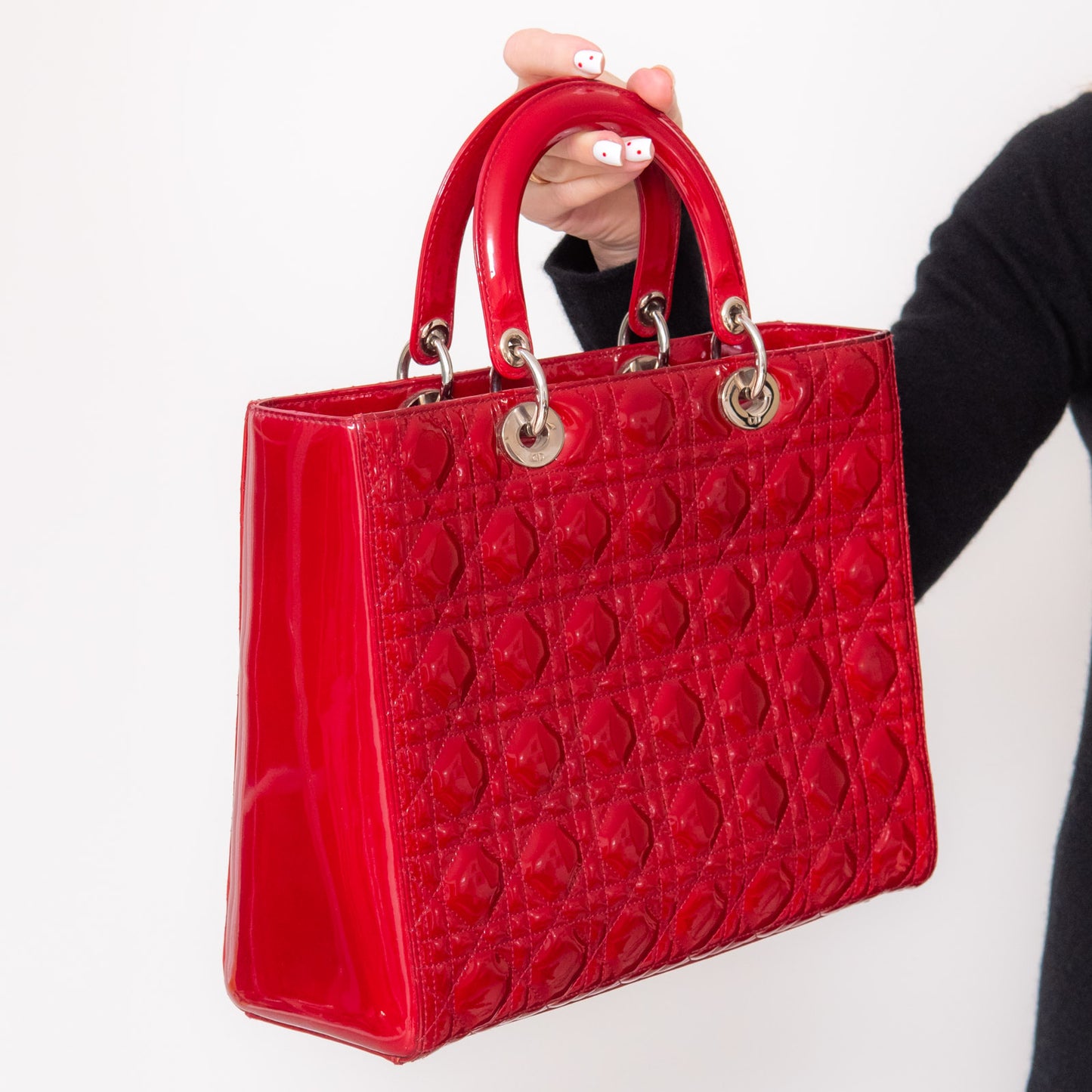Lady Dior Large Red Patent Leather Bag