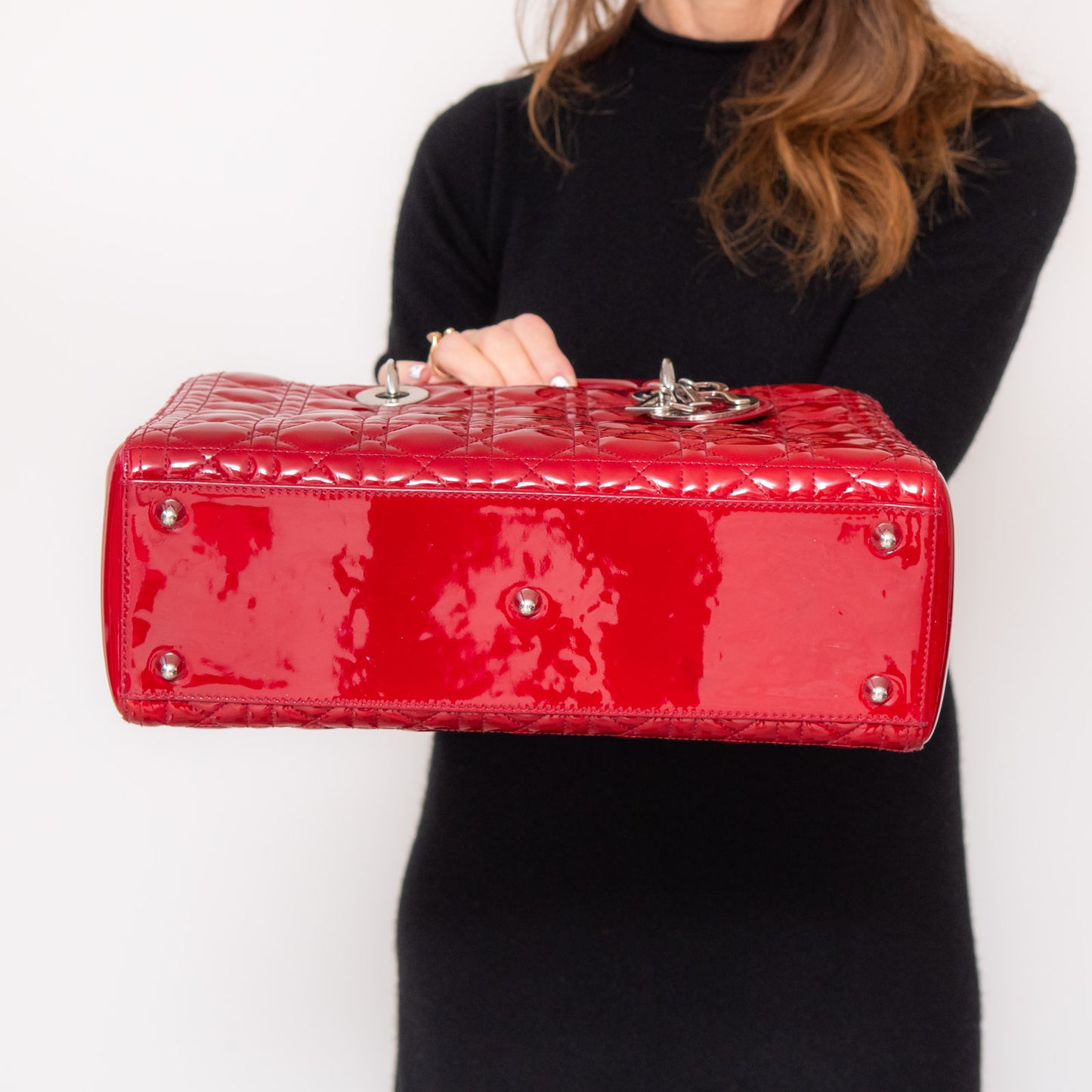 Lady Dior Large Red Patent Leather Bag