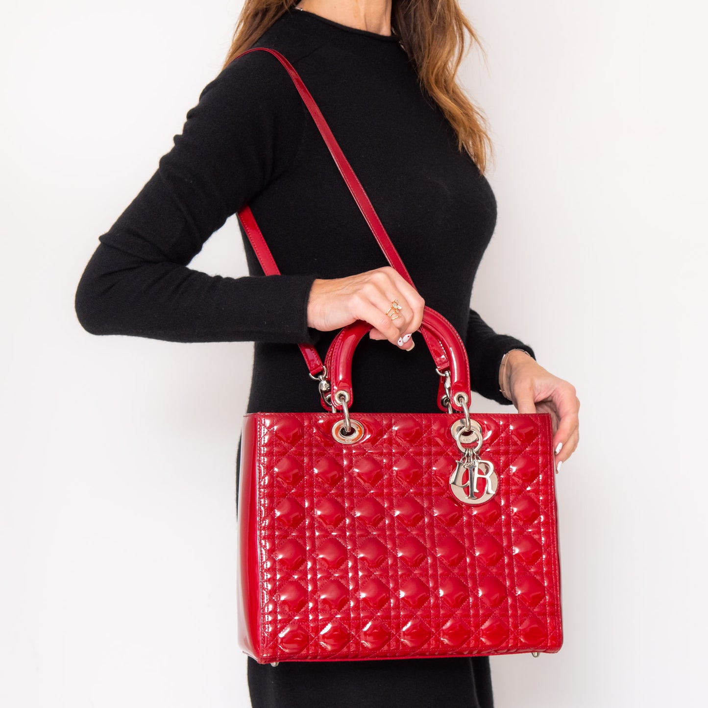 Lady Dior Large Red Patent Leather Bag