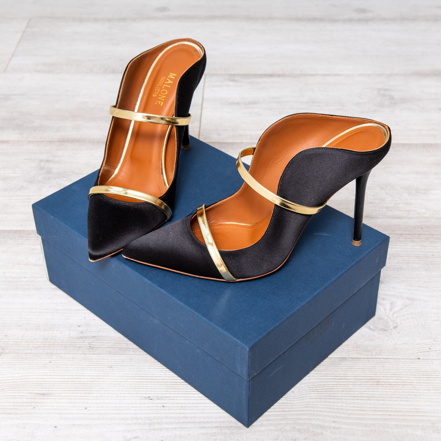 Malone Souliers Black Satin Heels 100 Size 39.5