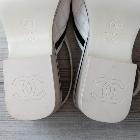 Chanel White Open Toe Wedge Sandals