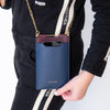 Strathberry Burgundy And Navy Leather Phone Holder On Chain - EVEYSPRELOVED