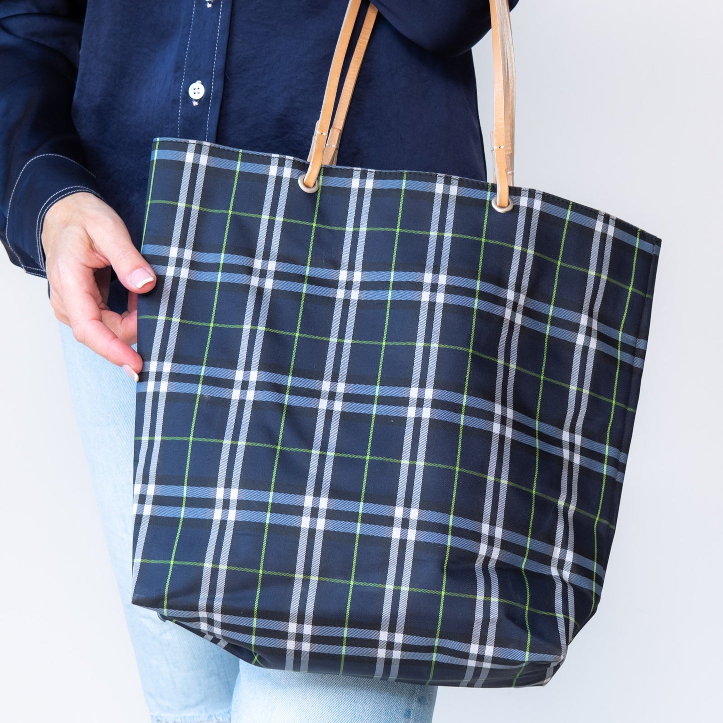 Burberry Navy Check Tote Bag