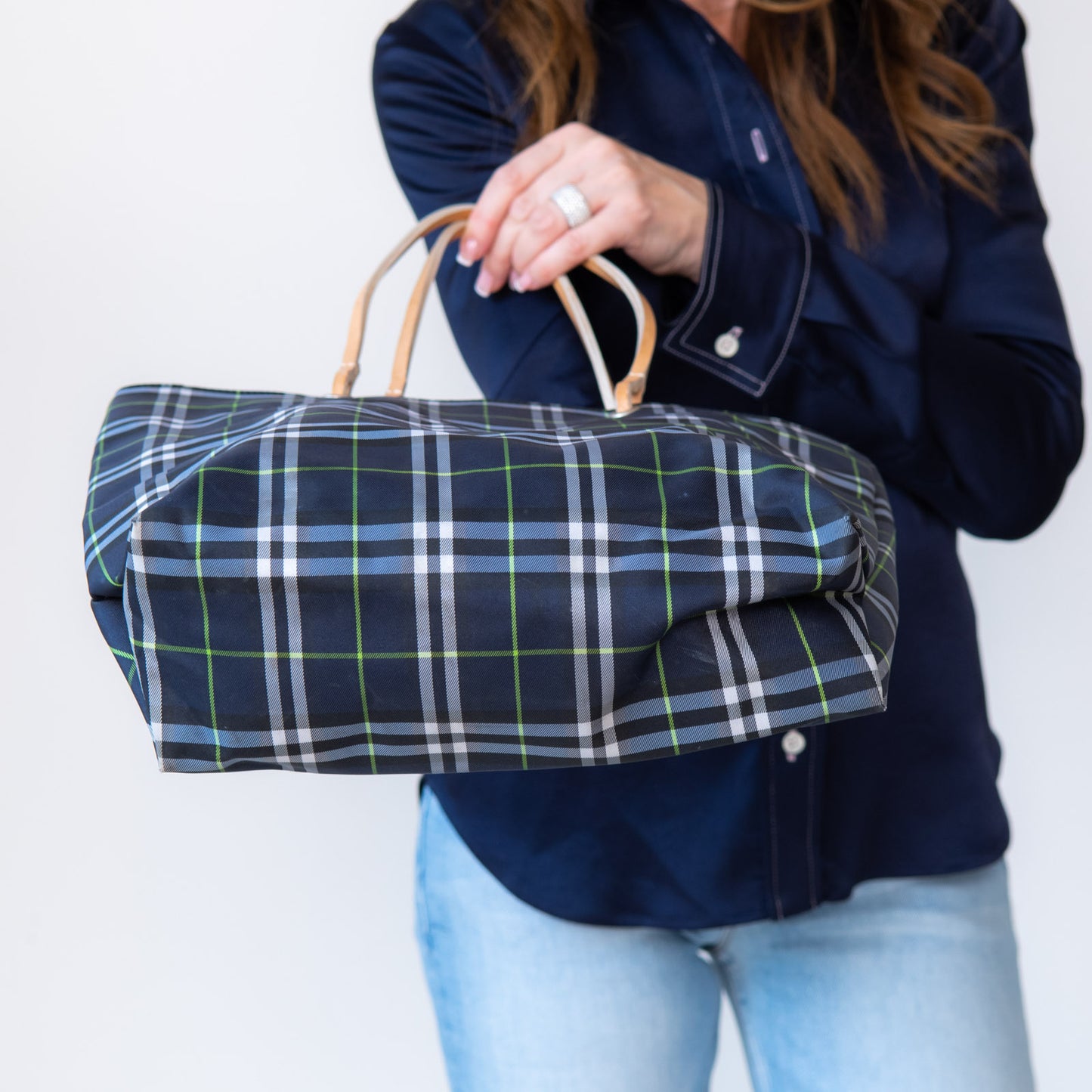Burberry Navy Check Tote Bag
