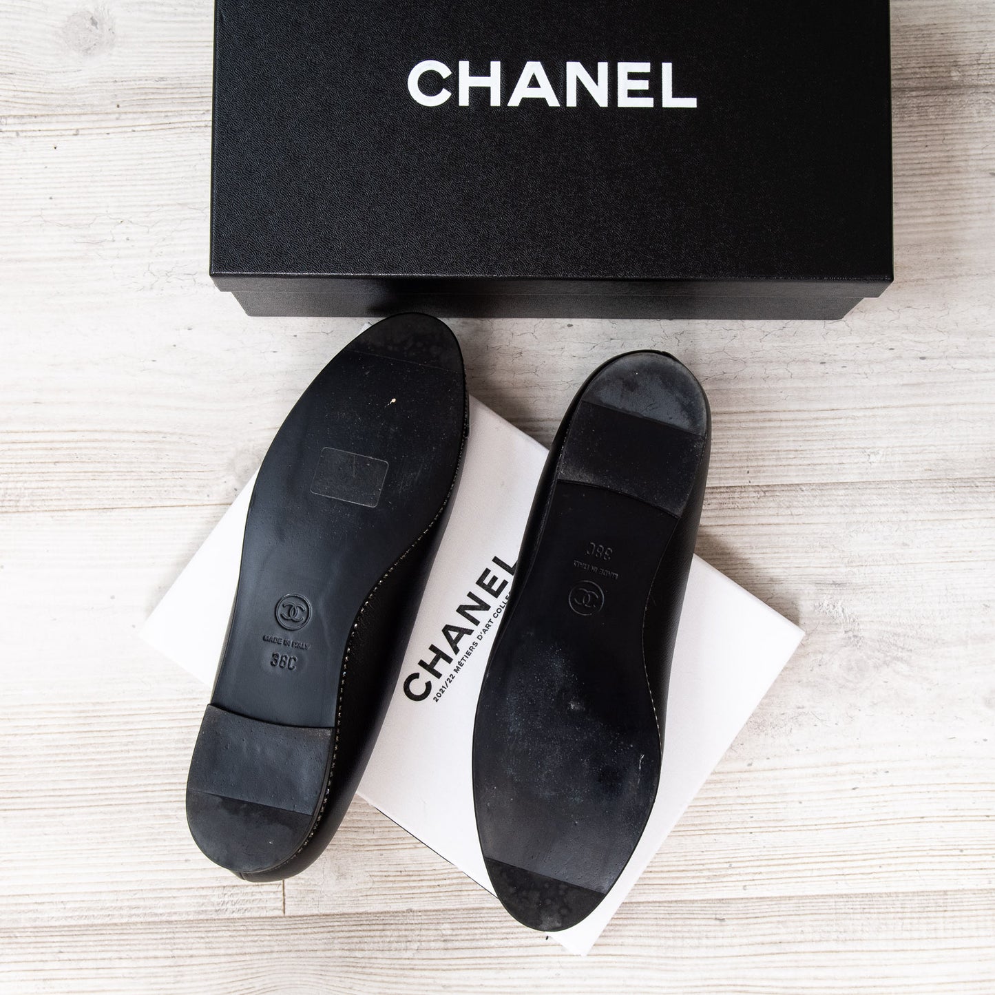 Chanel CC Flat Pumps Diamante Heel Detail