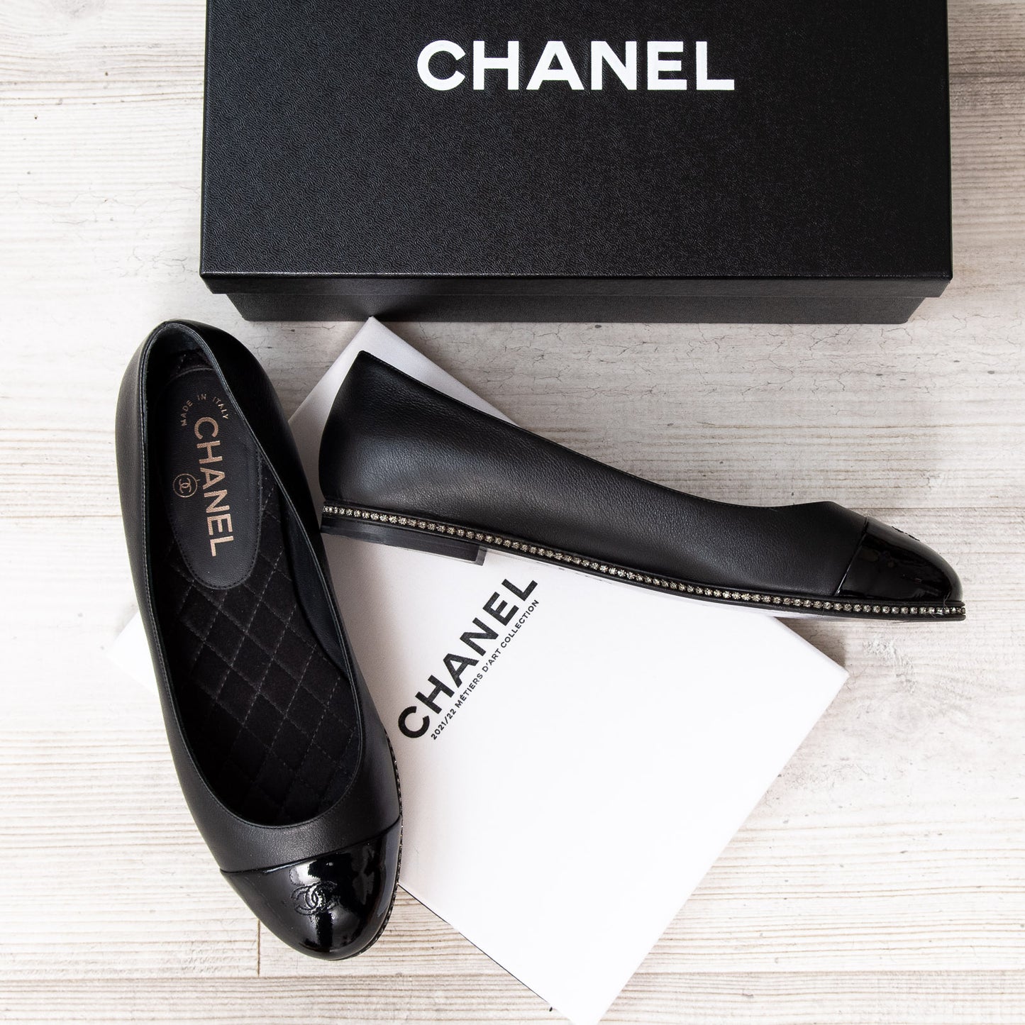 Chanel CC Flat Pumps Diamante Heel Detail