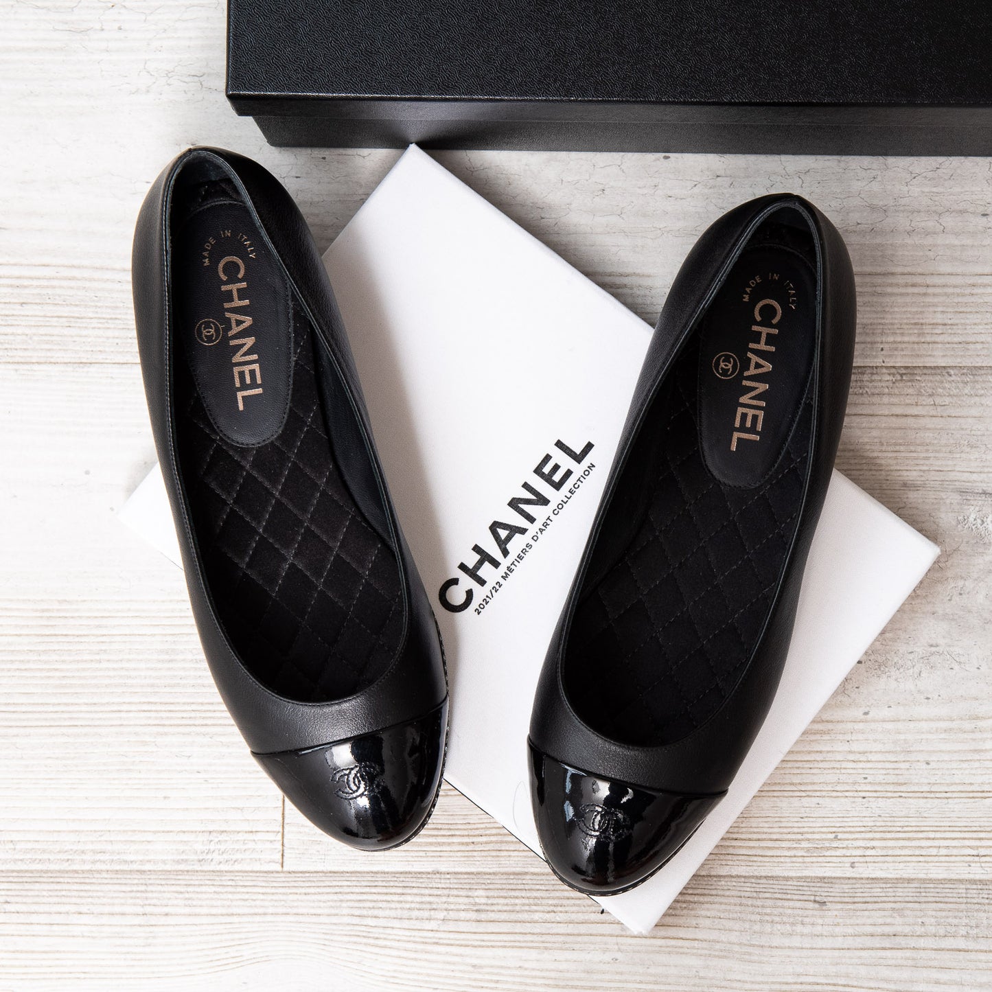 Chanel CC Flat Pumps Diamante Heel Detail