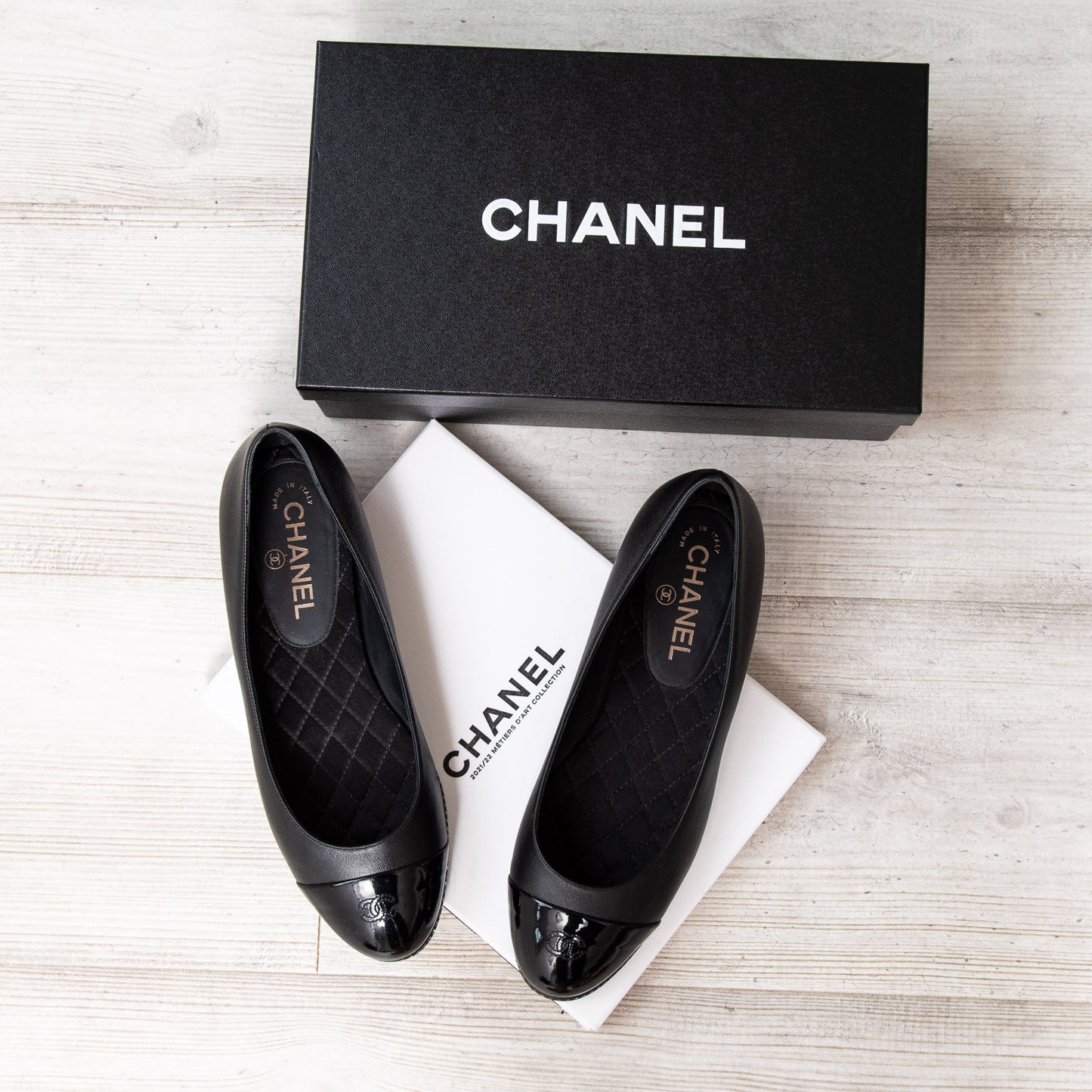 Chanel CC Flat Pumps Diamante Heel Detail