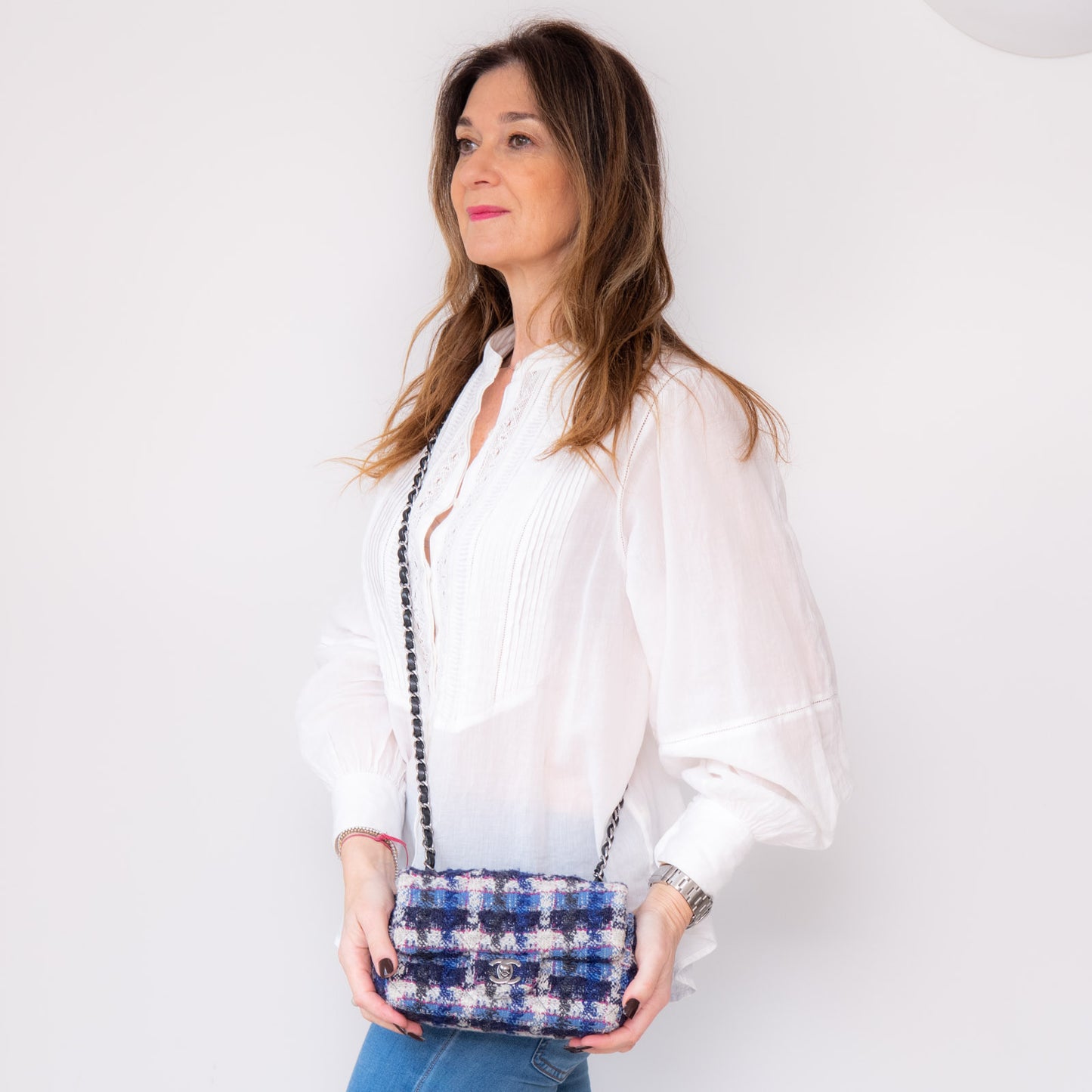 Chanel Mini Rectangular Navy And Blue Tweed Bag